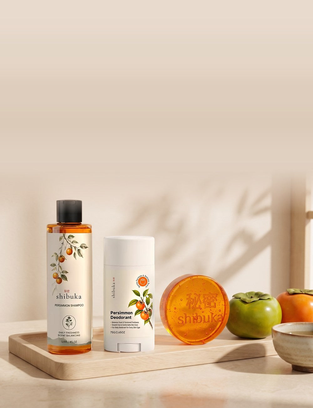 Shibuka persimmon shampoo, deodorant and bar