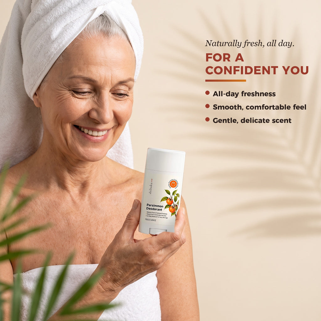 Woman holding Shibuka Persimmon Deodorant